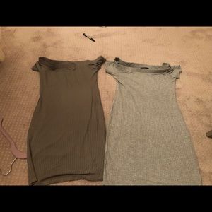 Olive and dark grey off the shoulder dress
